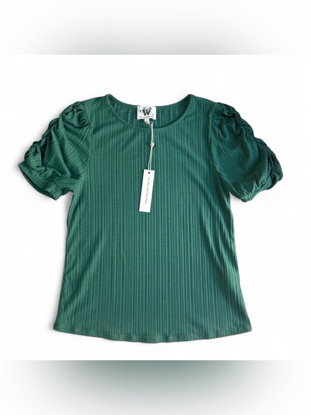 Who What Wear Green Ribbed Short Sleeve Puff Sleeve Top Size L NEW